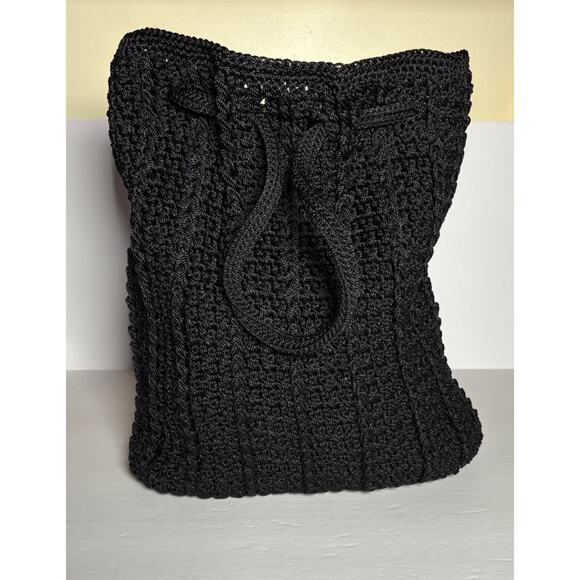 The Sak Crochet Knit Bucket Bag Lined Backpack Black 12" - Picture 6 of 16
